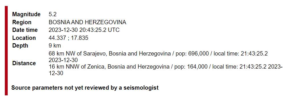 Screenshot 2023-12-30 215335.jpg - Zemljotres magnitude 5,2 stepena pogodio Bosnu i Hercegovinu